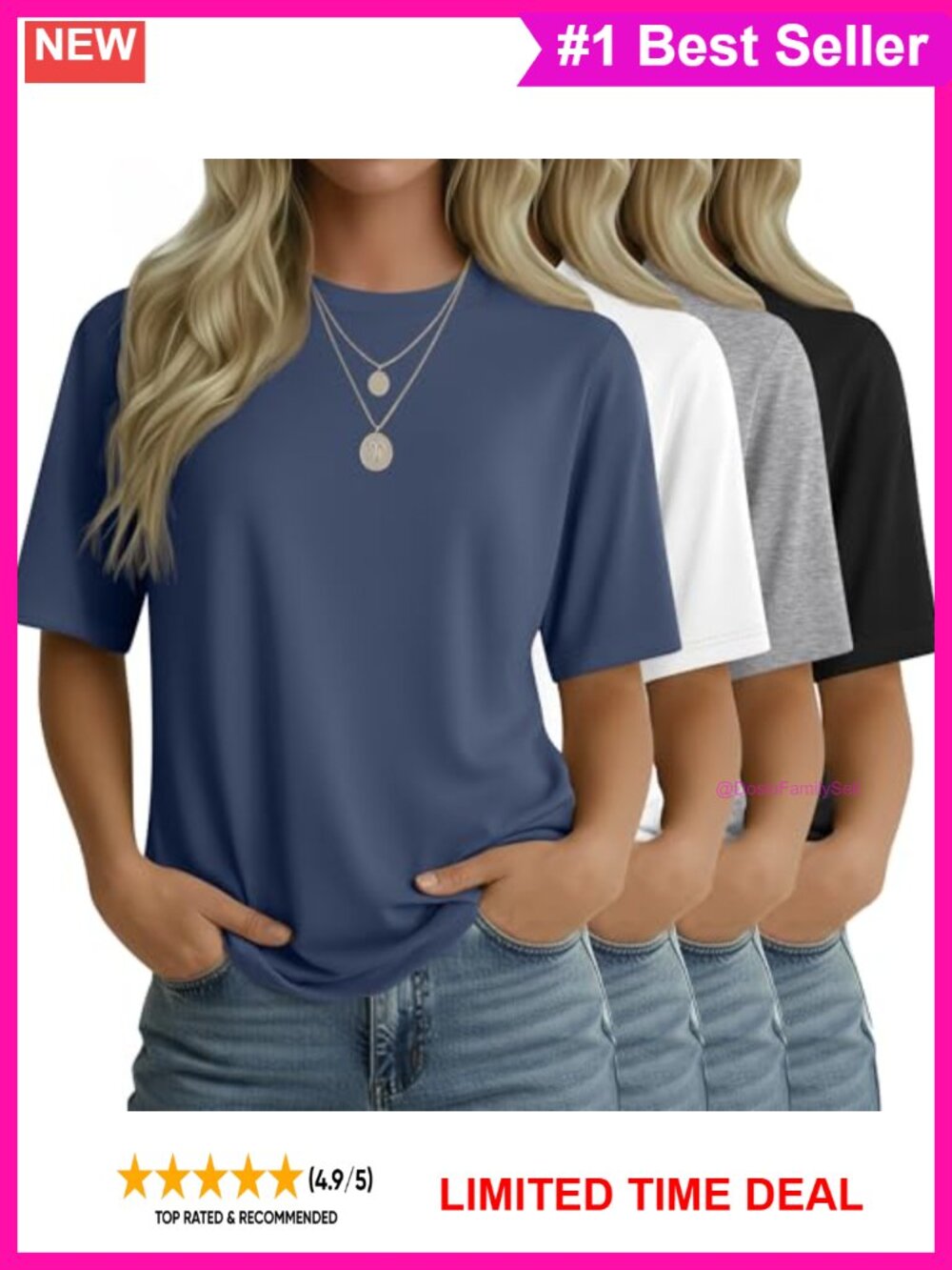 4 Pack Women's Half Sleeve Crew Neck T-Shirts Loose Fit Elbow Sleeve Tees